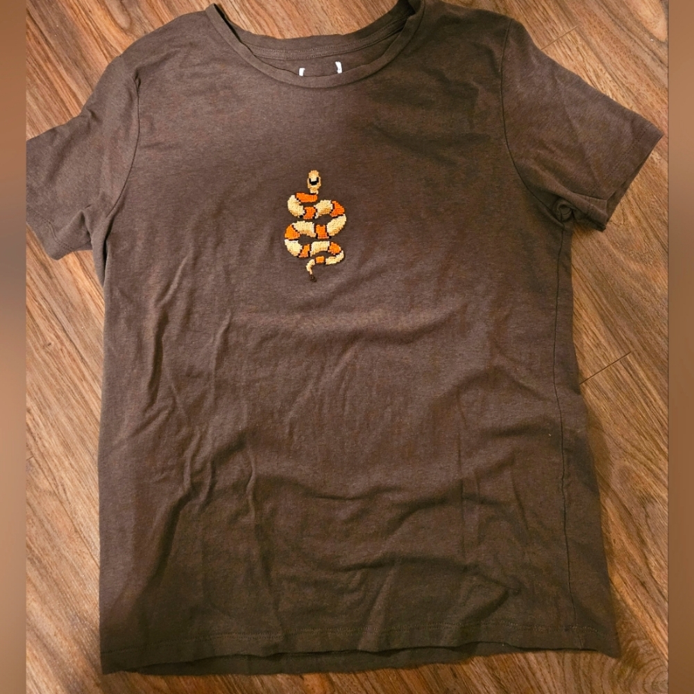 HANDMADE Cross Stitch Snake Shirt